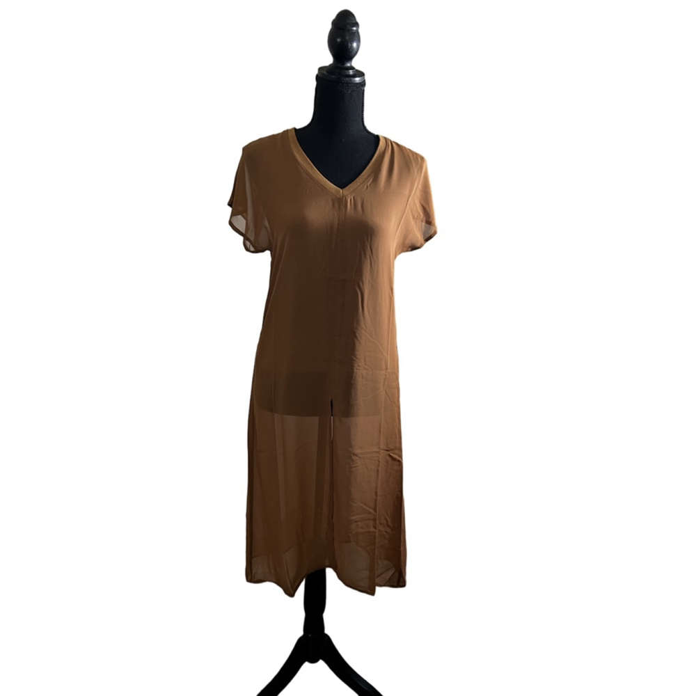 Coleen Lopez Sheer Tunic Top Dress XXSP Brown Layering Cover Up